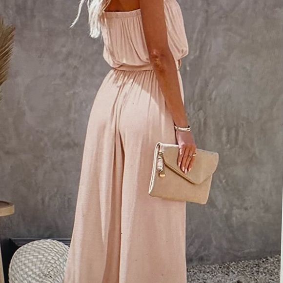 Women's Removable Strap Flowy Jumpsuit Tube Top Wide Leg Pants Romper with Belt - Picture 9 of 9